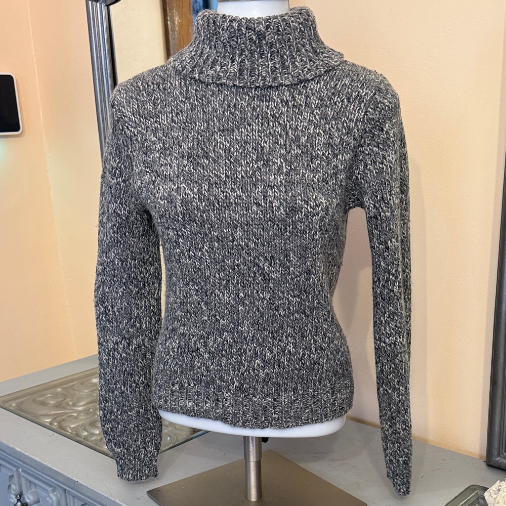 Vintage So Medium Silk Blend Gray Women's Knit Turtleneck Sweater